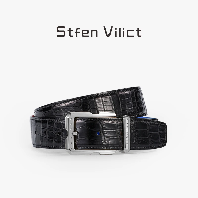 威廉史蒂芬男士真皮皮带鳄鱼皮手工擦色腰带鹰头针扣高定皮带男款