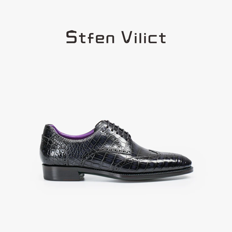 圆弧琴底手工擦色鳄鱼皮鞋男休闲英伦时尚德比鞋男鞋男士SV011