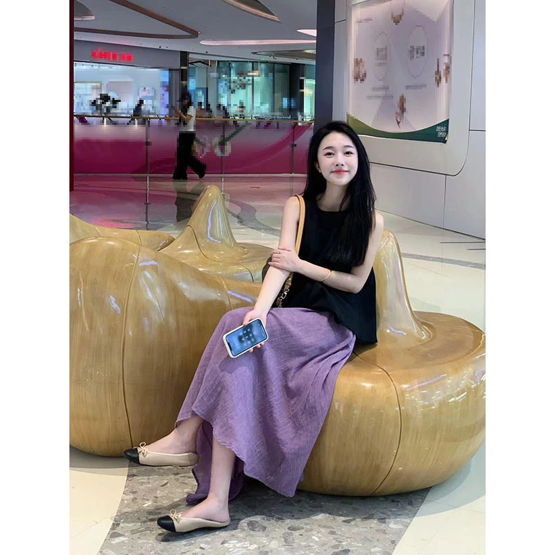 女装夏季新款显瘦半身裙高腰气质无袖褶皱宽松显瘦时尚上衣洋气