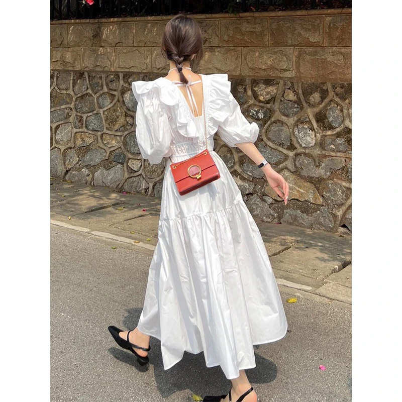 女款法式小众2025新款气质显瘦温柔高档长裙白色连衣裙高级感裙子