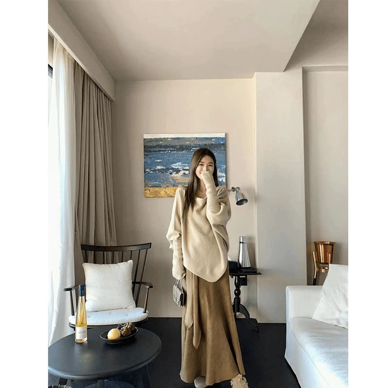 女装秋季新款毛针织衫韩系慵懒风宽松长袖上衣高腰显瘦百搭半身裙