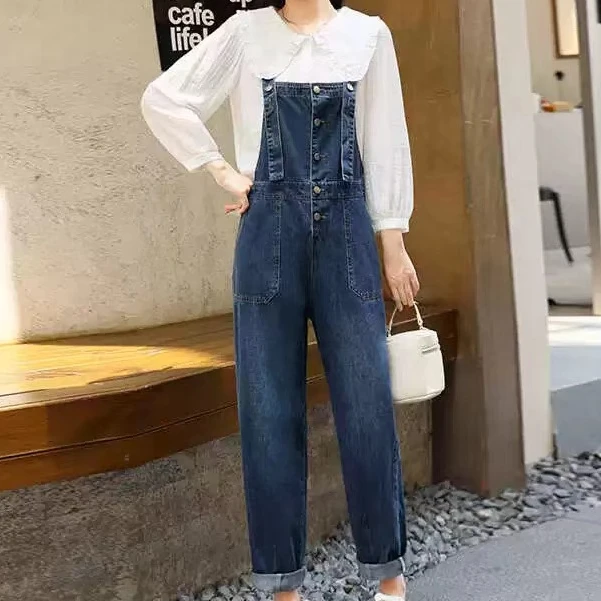 牛仔背带裤女秋季新款小个子显瘦洋气减龄单背带裤#9240