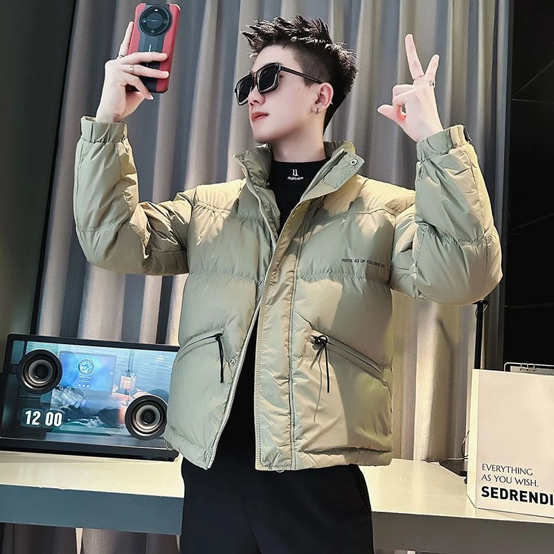 轻薄款时尚休闲棉服男短款高级感绿色袄子新款潮牌冬季厚棉衣外套