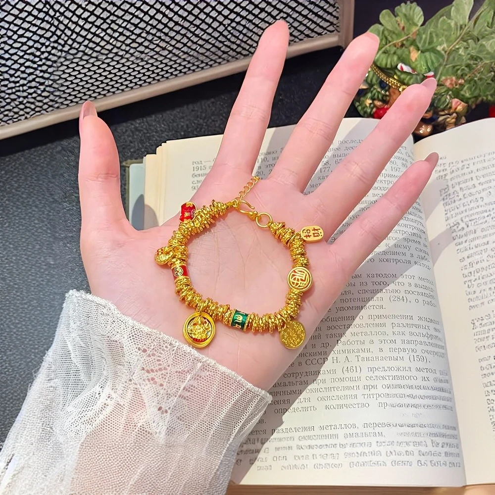 合金手链 不掉色高级编绳手工设计时尚百搭珐琅黄财神盘缠手链