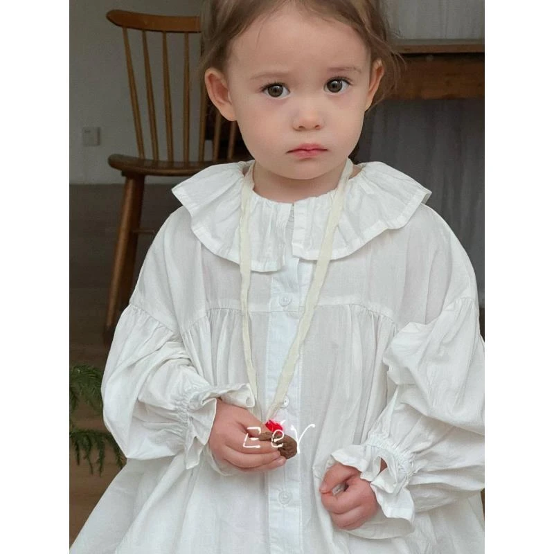 韩版童装女童衬衫2024秋季新款小女孩花边领上衣中小女童衬衫潮