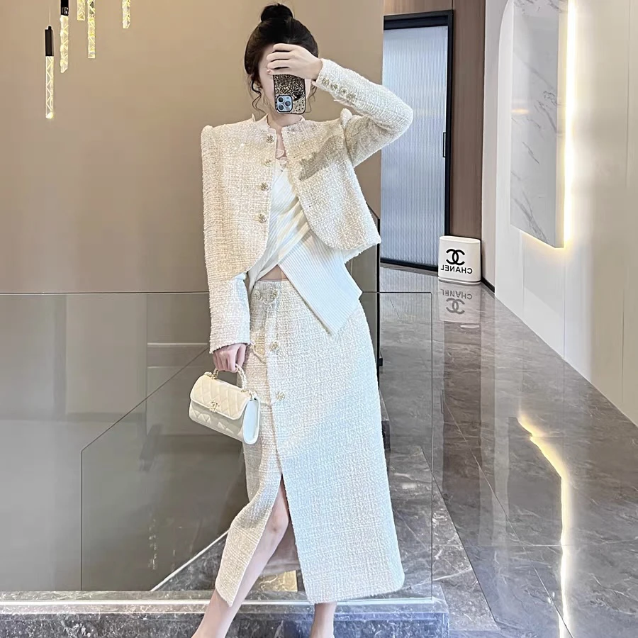 【香风贵嫔】小香风粗花亮丝面料气质套装WS19