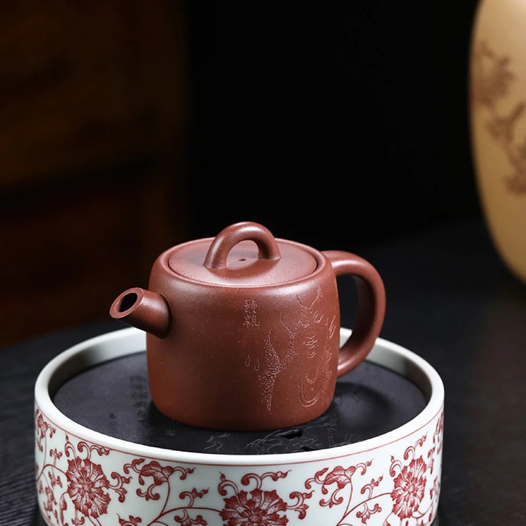 宜兴紫砂壶原矿紫泥炮嘴茶壶静观井栏壶170cc紫泥 家用