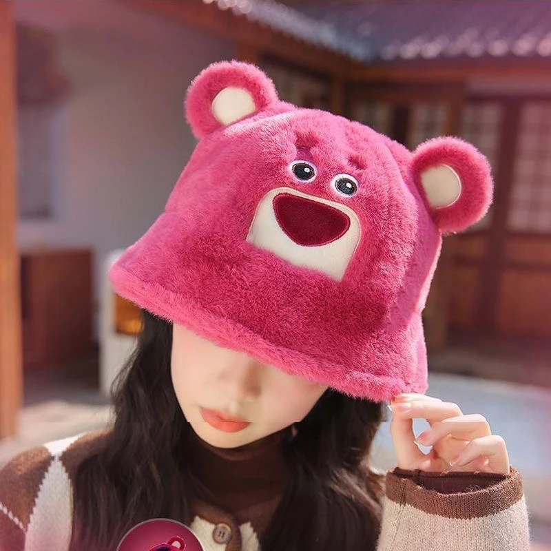 草莓熊卡通帽新款大人帽子韩版渔夫帽秋冬男女遮阳保暖防寒盆帽