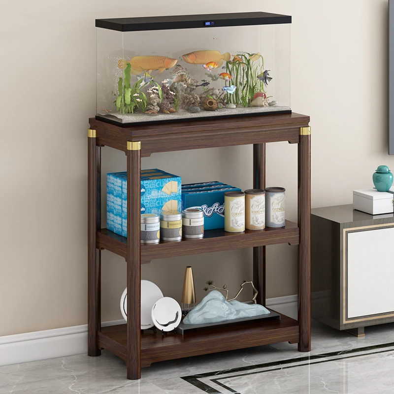 三层花架子鱼缸架子底座边几角几客厅实木落地式置物架奇石泰山石