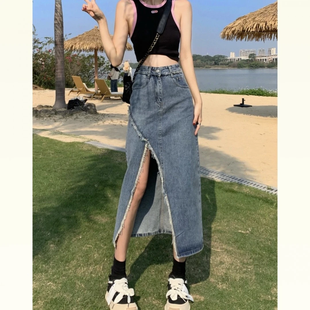 ZH00003韩版交叉开叉牛仔半裙牛仔裙