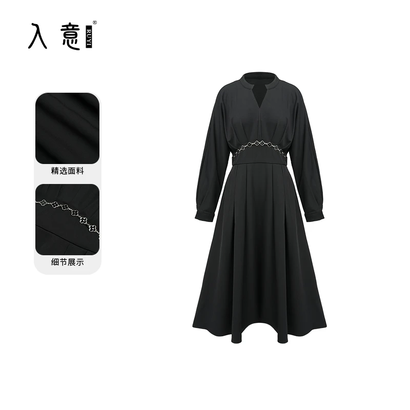 【入意】2024年秋冬新款别致设计感复古收腰连衣裙女高级感中长裙