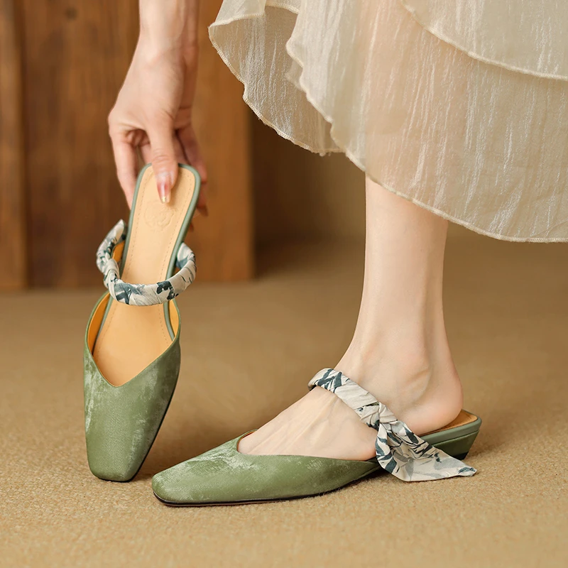 法式气质高级感丝带包头半拖鞋女夏外穿新款复古百搭穆勒凉拖鞋子