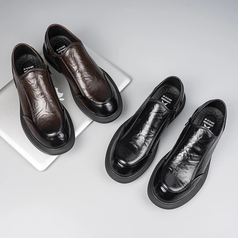 2024男士真皮牛皮休闲皮鞋百搭潮流英伦韩版商务一脚蹬男鞋85575