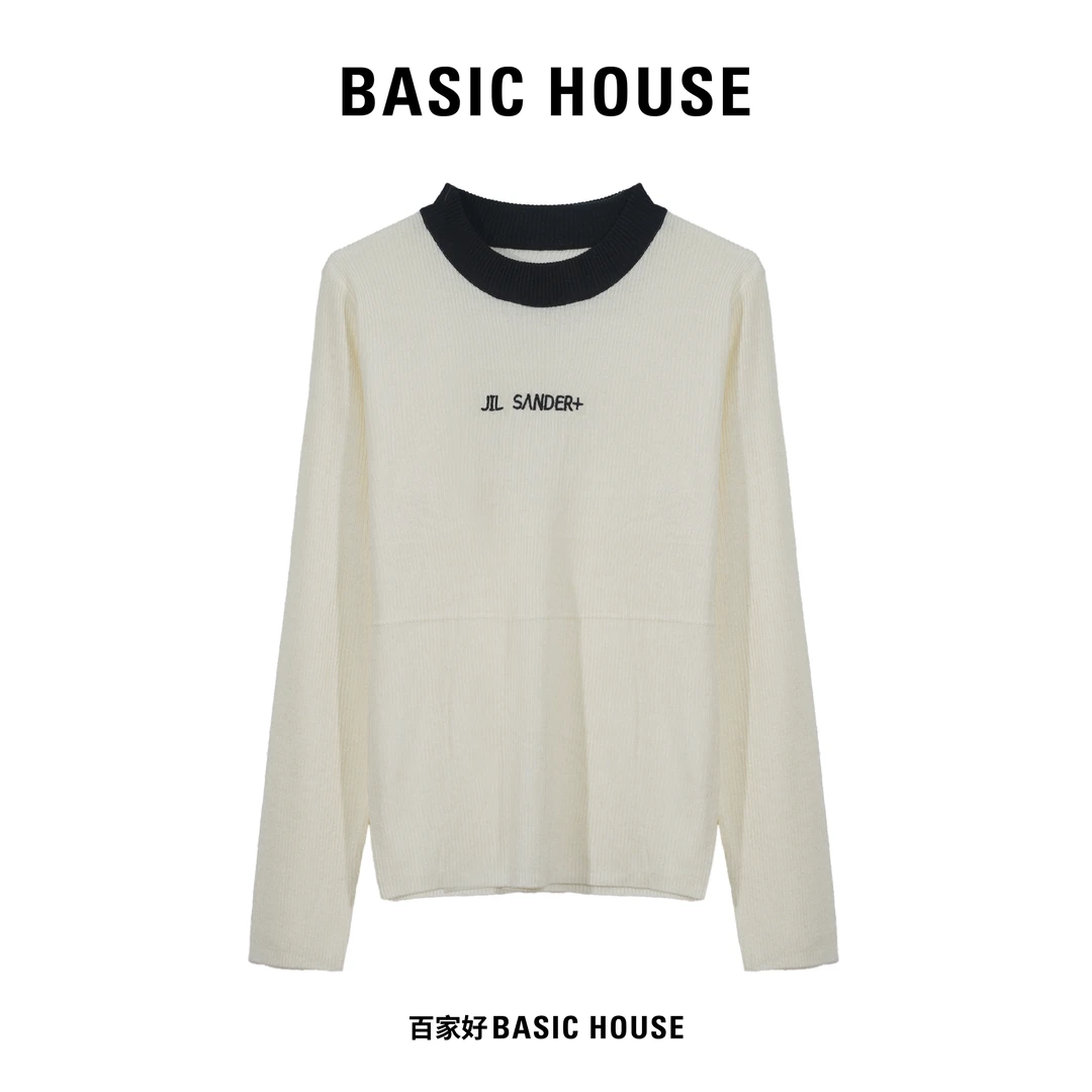 Basic House/百家好2024年冬季新款热力感圆领打底针织毛衣JDXX