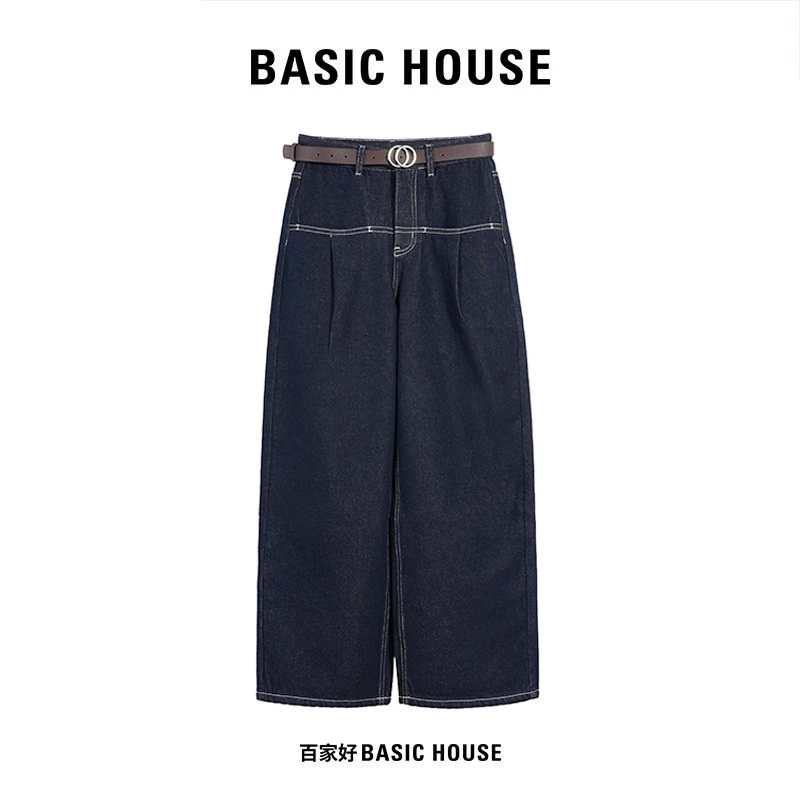 Basic House/百家好2024年新款设计师直筒高腰时尚百搭牛仔裤JDXX