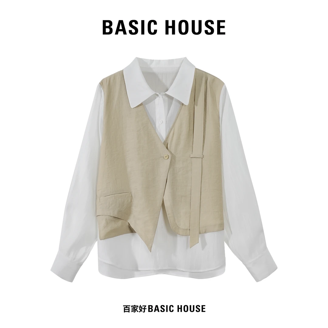Basic House/百家好【江南入画】2024假两件轻奢高级感衬衫XX