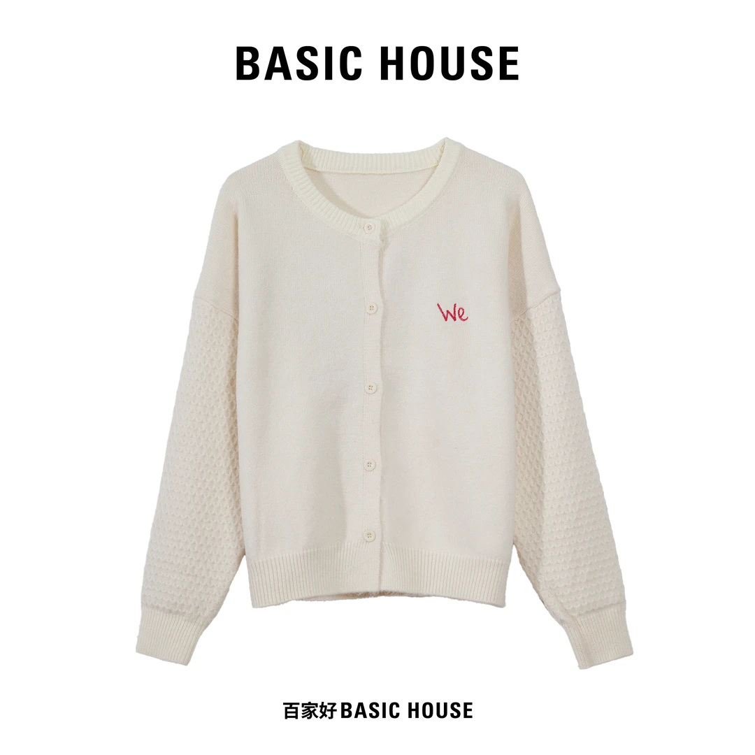 Basic House/百家好2024年秋季新款新款热力感单排扣针织毛衣JDXX