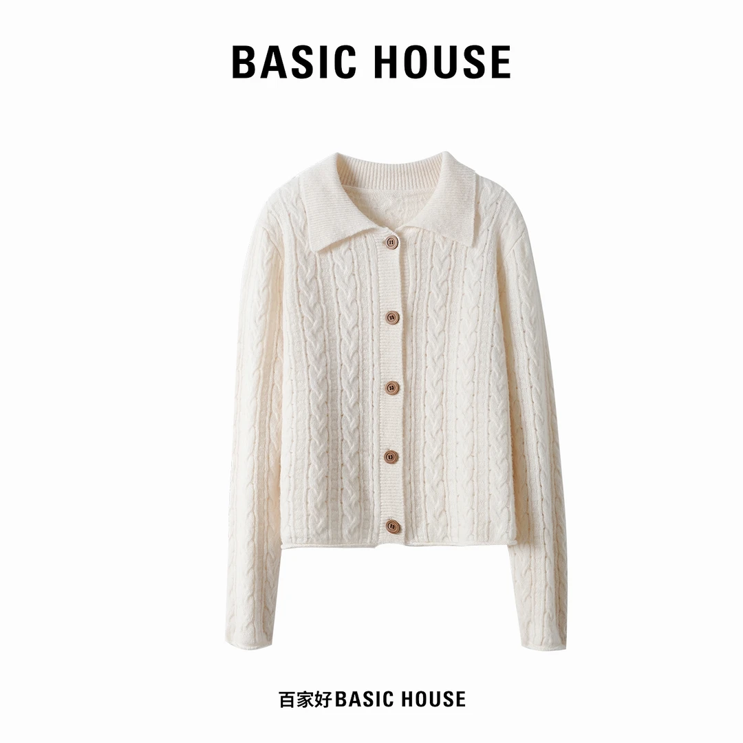 Basic House/百家好【陈大可专属】新款轻奢排扣纯小香风毛衣针织衫