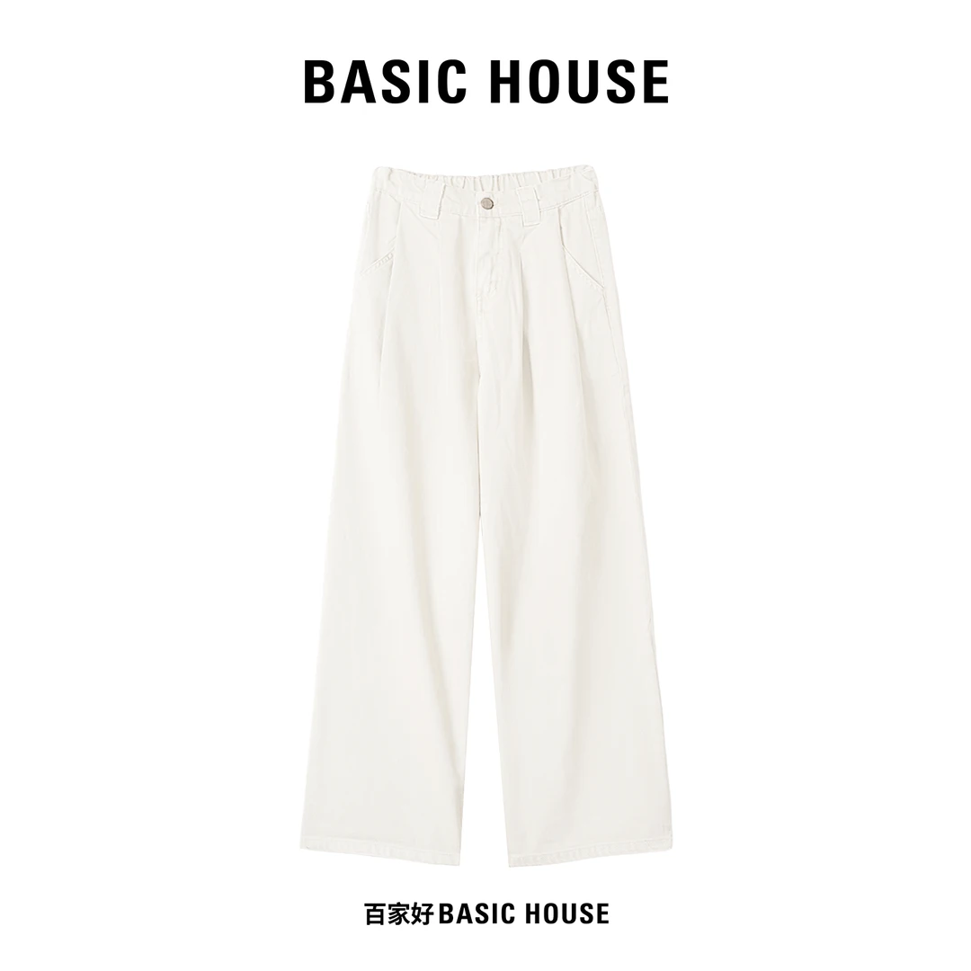 Basic House/百家好2024秋季新款宽松潮流一粒扣百搭牛仔裤YY