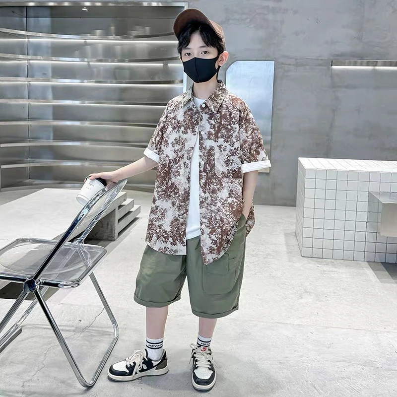 童装男童夏装衬衫2025新款中大童夏季男孩儿童夏款酷帅休闲衬衣潮