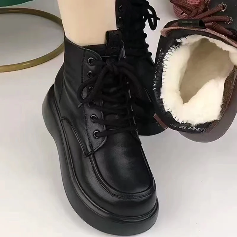 断码意尓康2023新款加绒妈妈棉鞋女加绒加厚真皮百搭保暖马丁靴