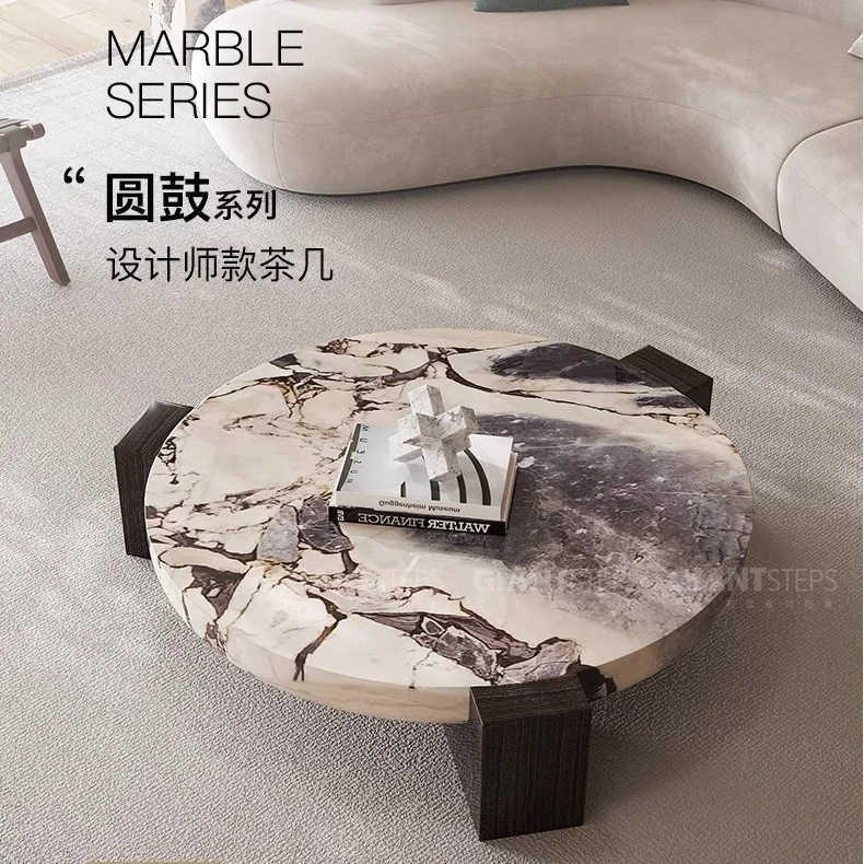 家用极简小户型创意奢石大理石圆形奶油风客厅简约小茶几轻奢桌子