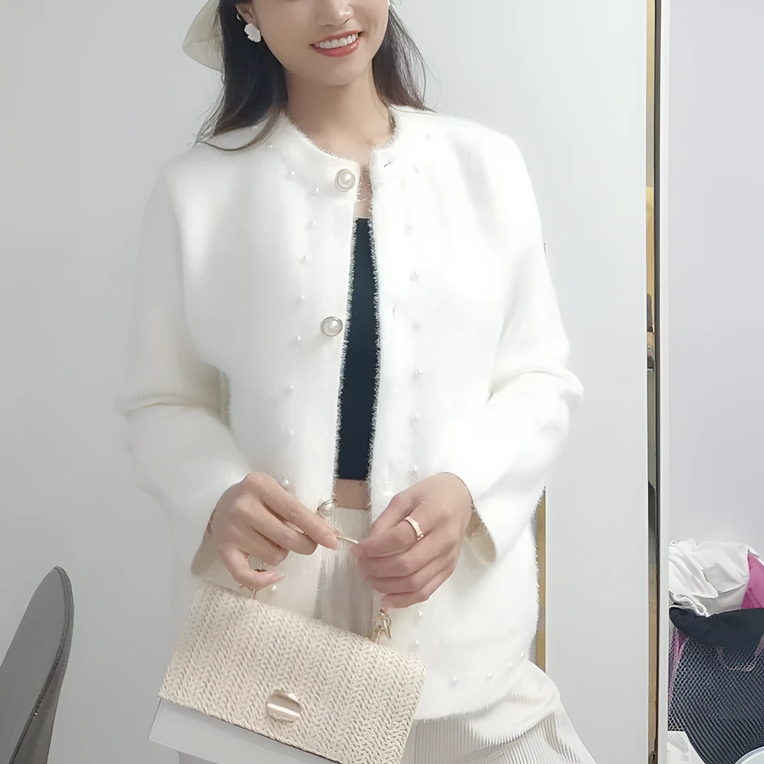 水貂毛公主甜美小香风外套白色气质毛绒设计师重工休闲高贵