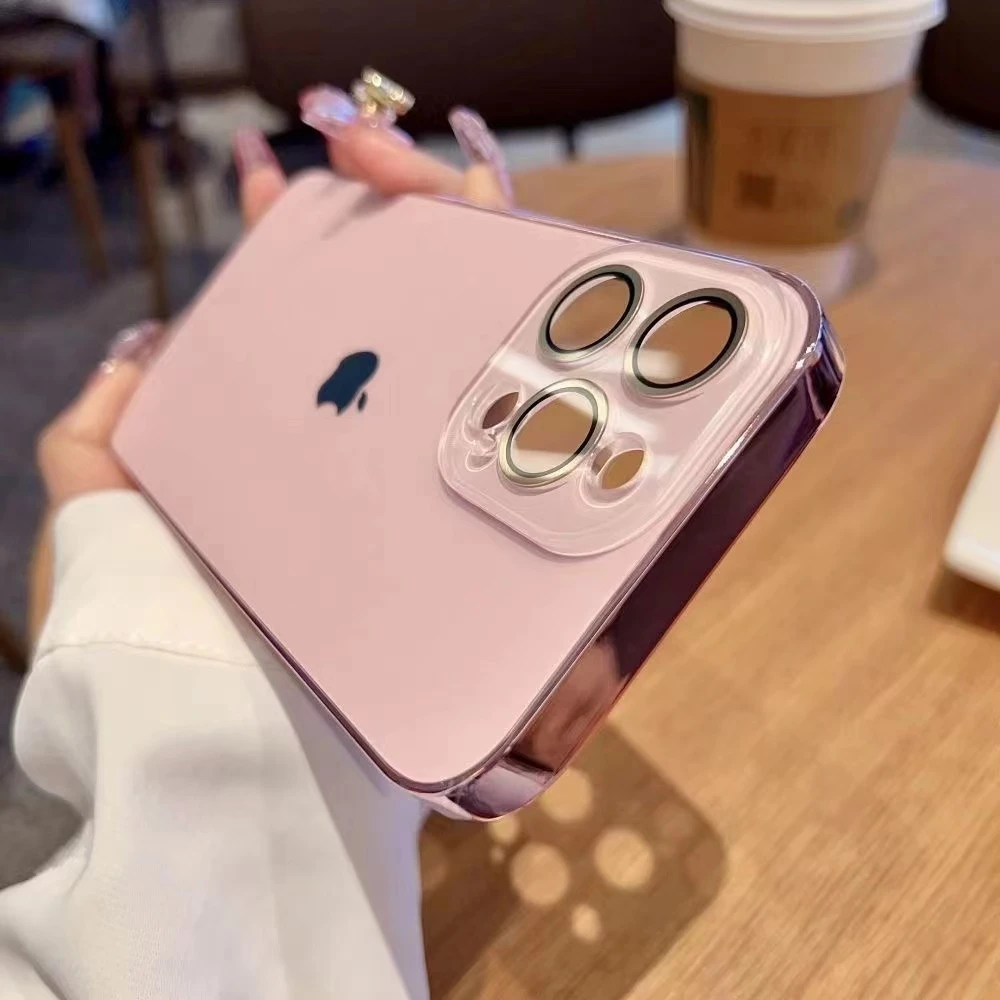带镜头膜高级冰粉色原机质感苹果14promax手机壳简约iPhone13潮12