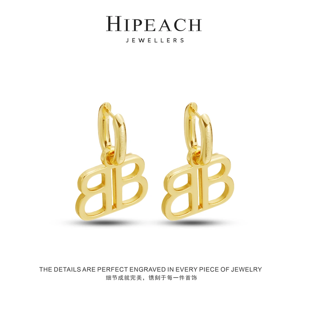 ♠双B♠ 光面金属字母耳扣HTJF0034
