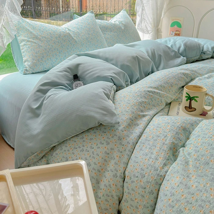 （双人款 超柔软）提花彩竺棉四件套学生云纱棉双层纱三件套