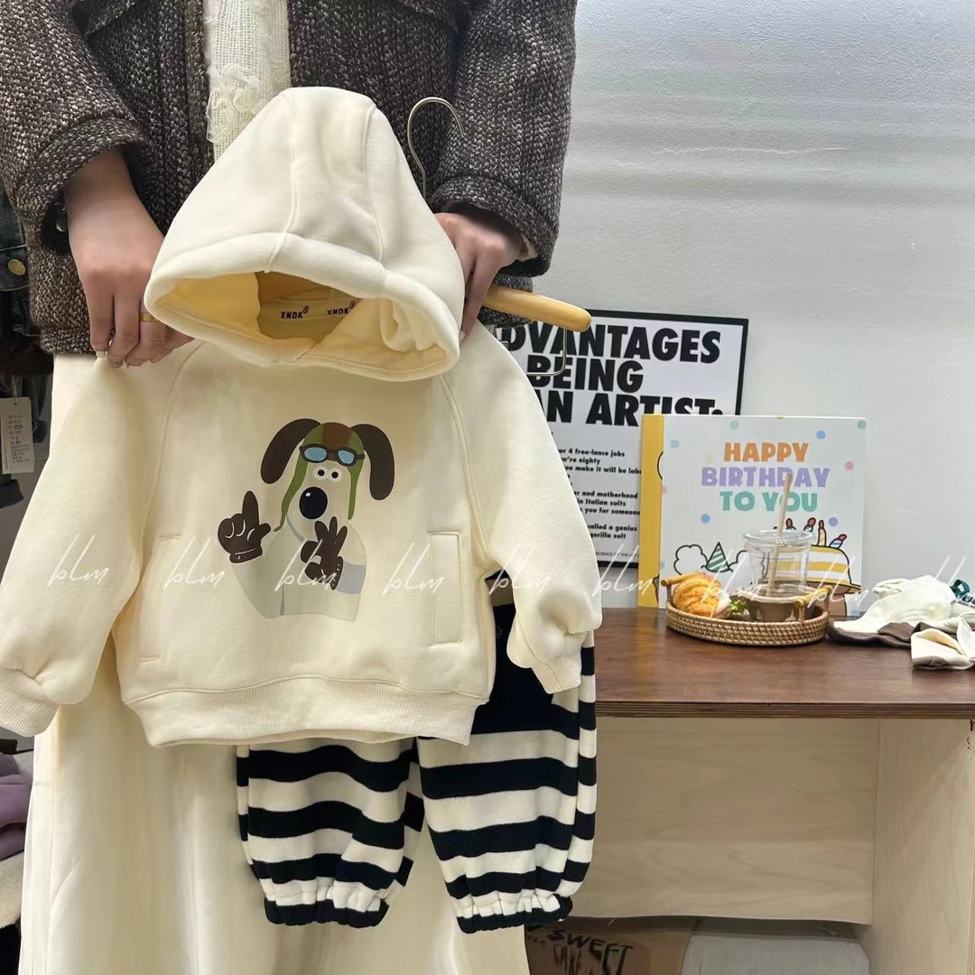 【菠萝米】冬款韩版加绒带帽小狗连帽卫衣 A1010