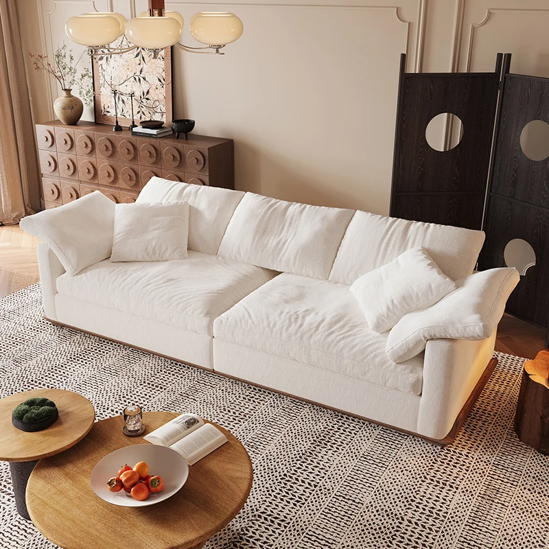 韵存家居奶油风布艺沙发小户型客厅侘寂风直排棉麻布艺沙发