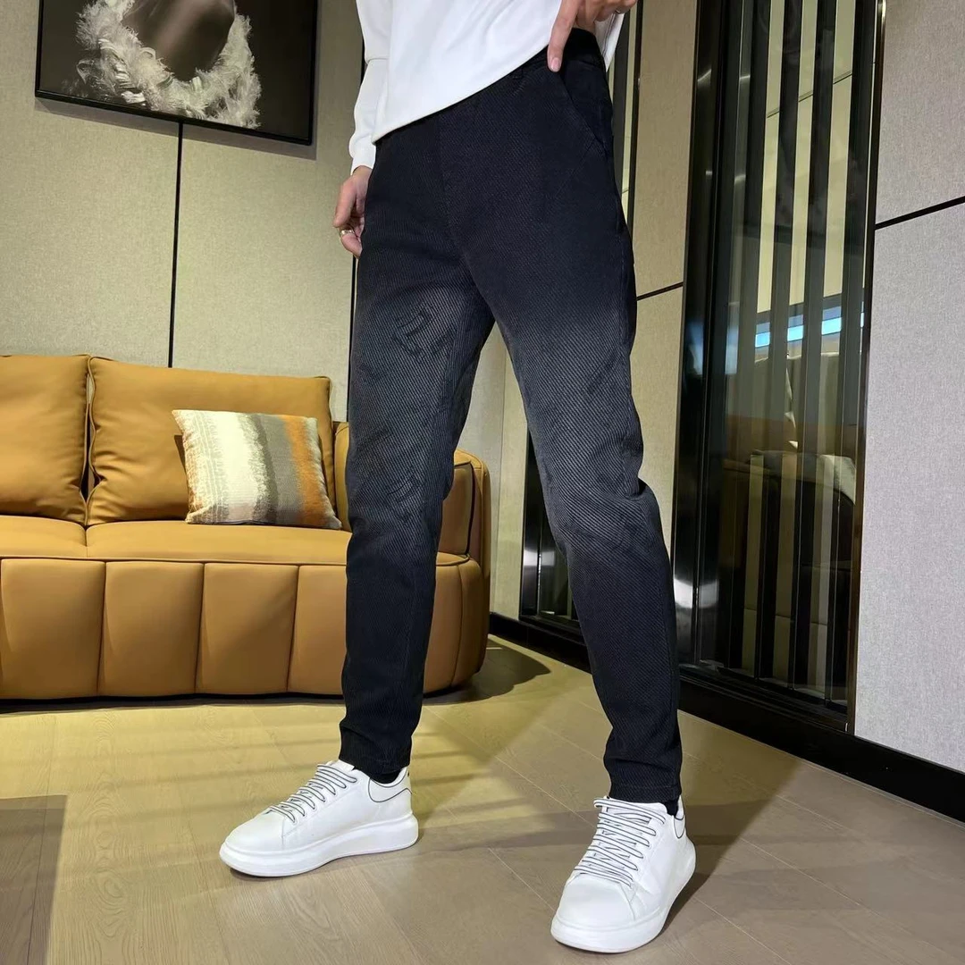2024春款欧美简约轻奢男百搭时尚高品质潮流直筒小脚修身休闲裤