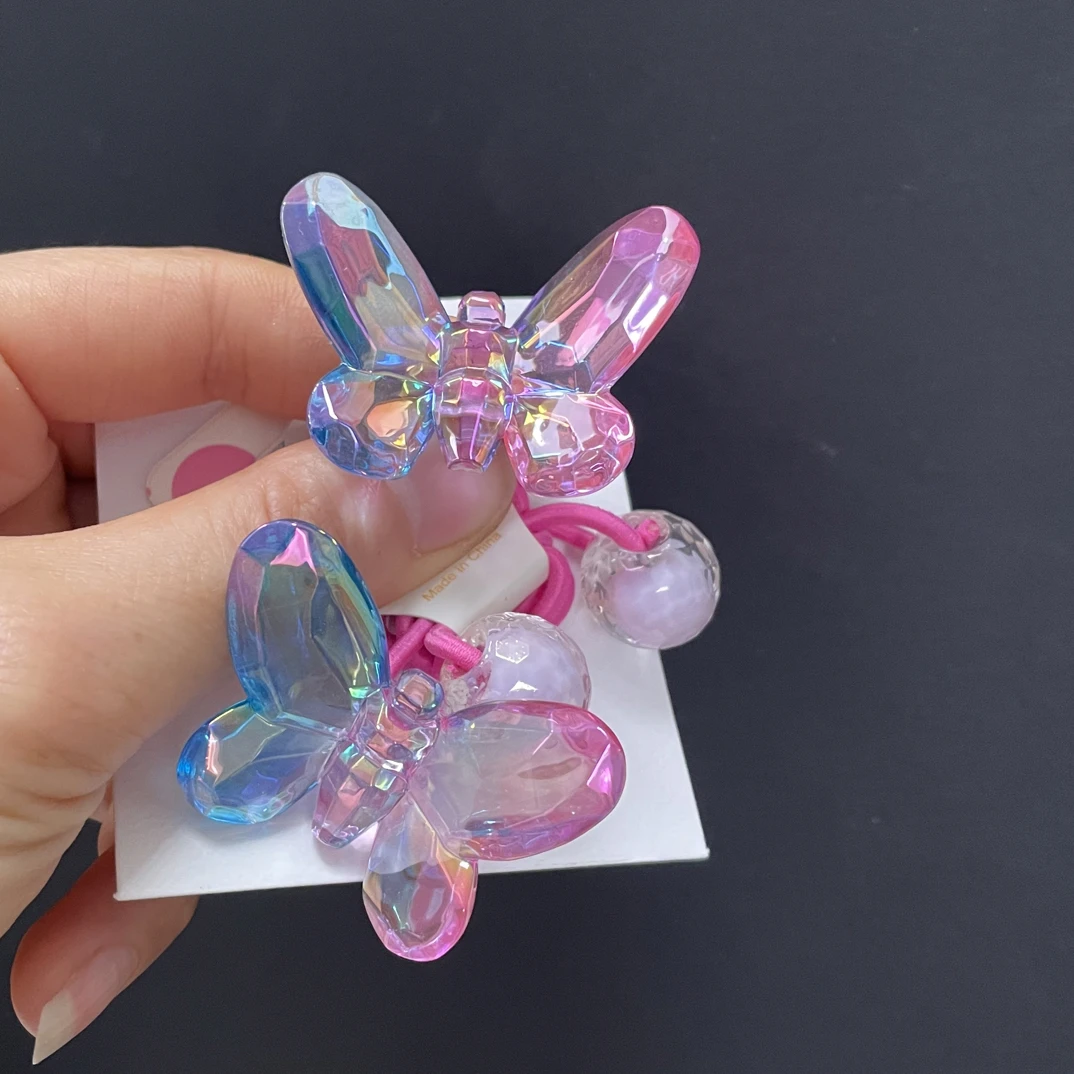 水晶蝴蝶皮筋儿童不伤发头绳甜美发饰高弹力百搭发绳新款女孩发圈