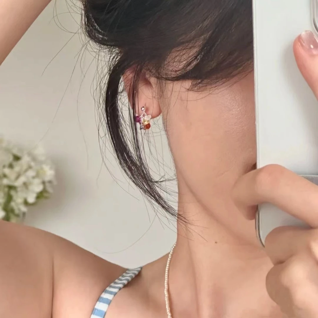 铜合金仿水晶耳饰 韩版INS小众轻奢设计百搭葡萄串彩色耳饰女耳环