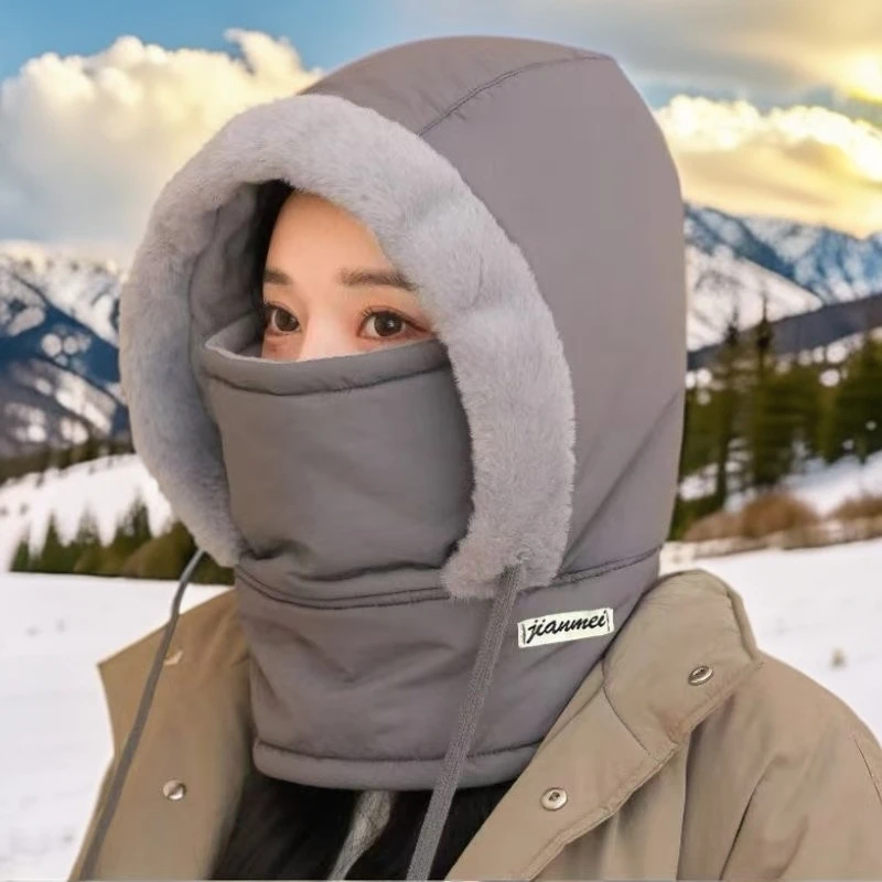 冬季雷锋帽男女户外骑行电动车防寒挡风棉帽子东北加绒厚滑雪面罩