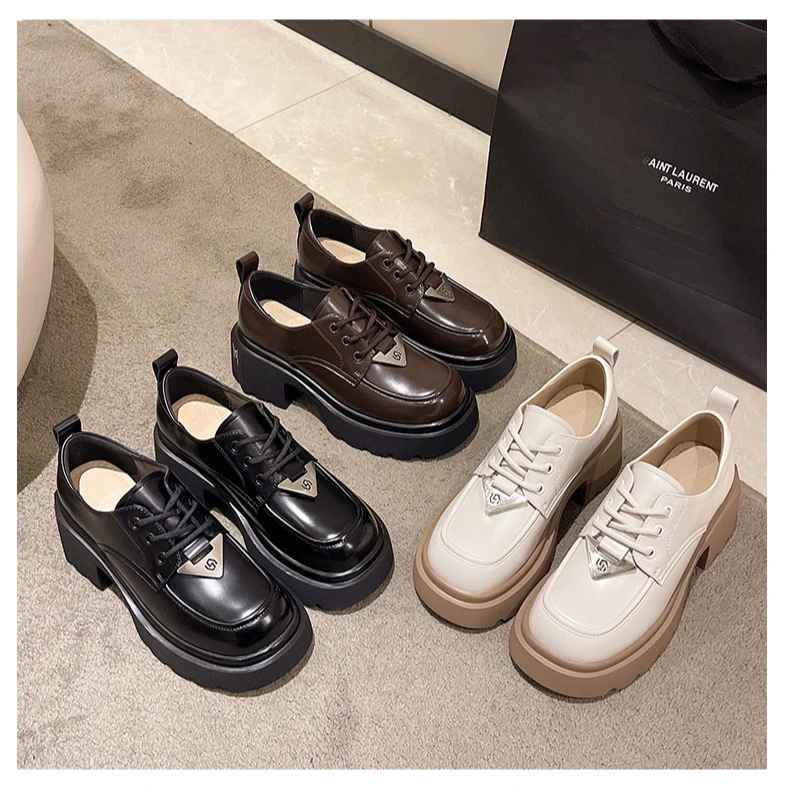 【Jerry】特价款 英伦风真皮系带厚底超轻底百搭复古乐福鞋6695