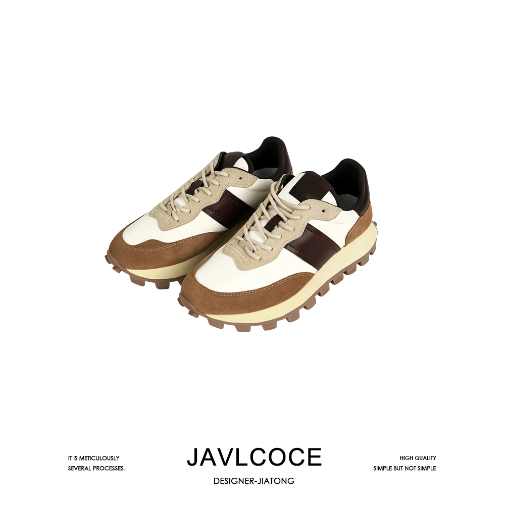 JAVLCOCE/娇可可拼色系带厚底阿甘鞋复古百搭运动休闲鞋 2311034