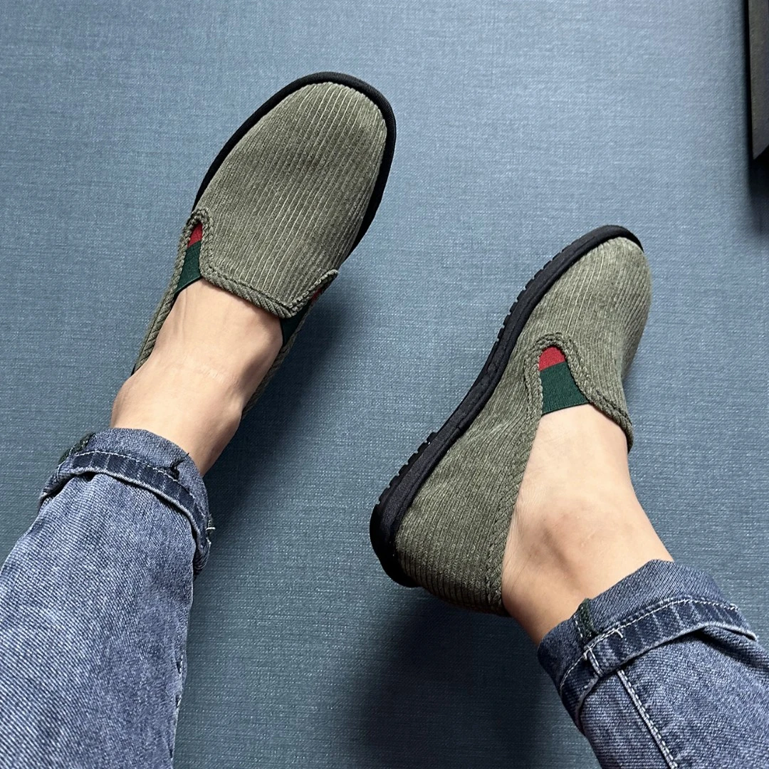 新款老北京布鞋男灯芯绒纯色低帮鞋韩版青年条绒布鞋懒人平底潮鞋