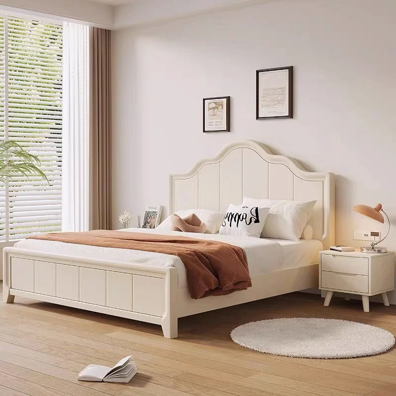 美式白色简约实木床双人床婚床主卧室轻奢欧式公主床储物家用法式