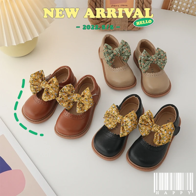 捡漏18117 风女童公主鞋春新款碎花蝴蝶结女宝小皮鞋儿童洋气时尚