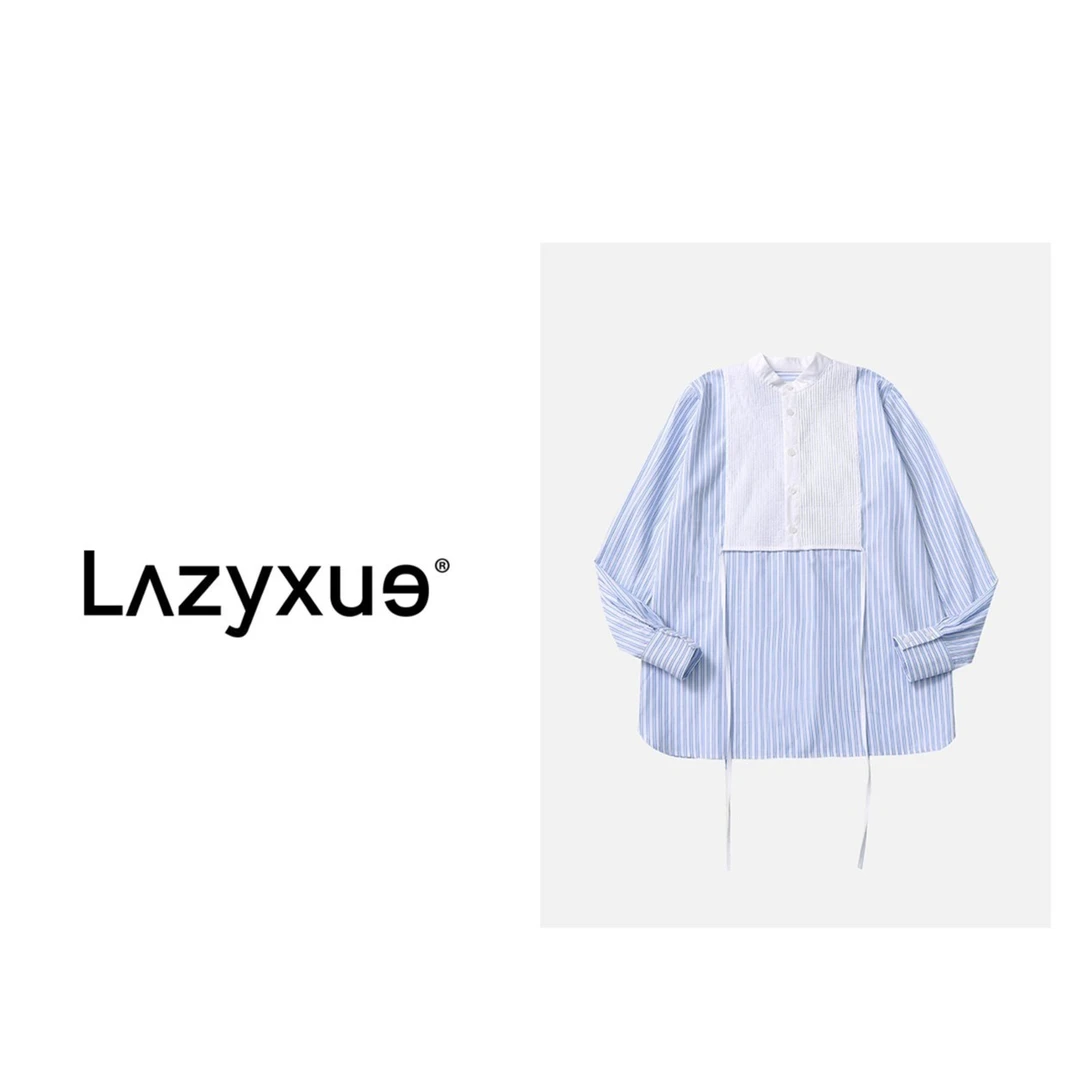 LAZYXUE新款法式蓝白条纹撞色拼接衬衫 23KS CS1008