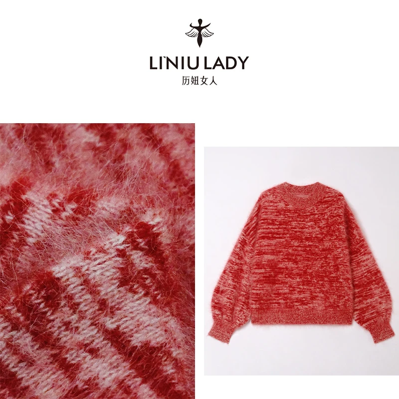 表哥羊绒情【泡芙】百搭宽松女款山羊绒拉绒套头衫-002075