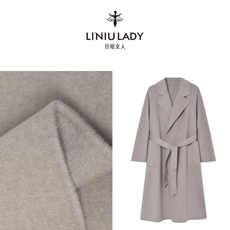 历妞【系带】秋冬新款时尚百搭翻领女士长款纯山羊绒大衣LNNR8801