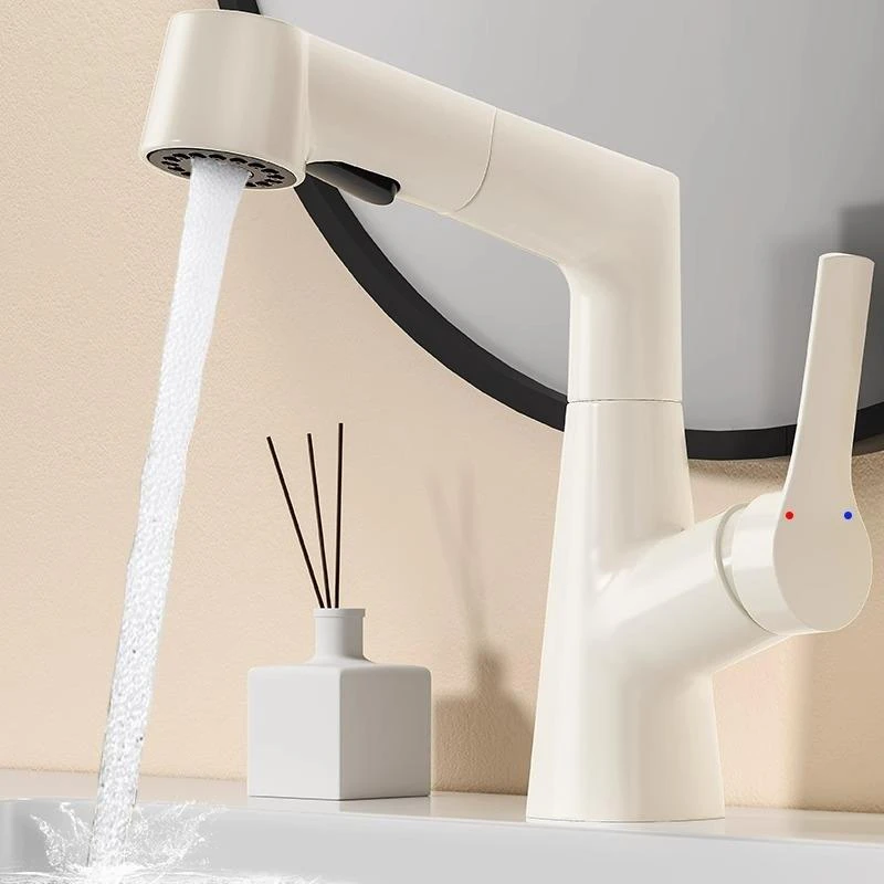 全铜白色升降洗手盆水龙头家用洗脸盆抽拉式卫生间面盆冷热