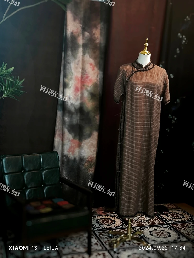 【雨点.知】出品新中式复古优雅修身旗袍手工连衣裙