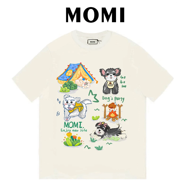 【MOMI】现货！狗狗露营 260克纯棉重磅短袖女宽松休闲百搭T恤男