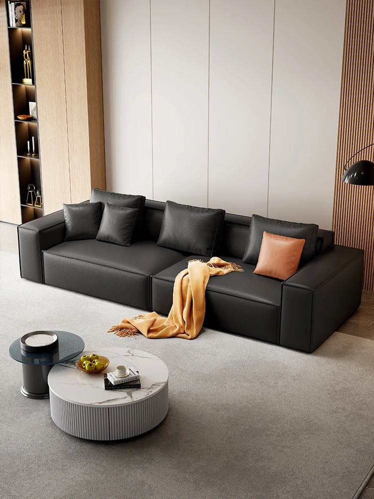 豆腐块皮艺三人位沙发创意简约免洗意式头层牛皮客厅太空舱皮沙发