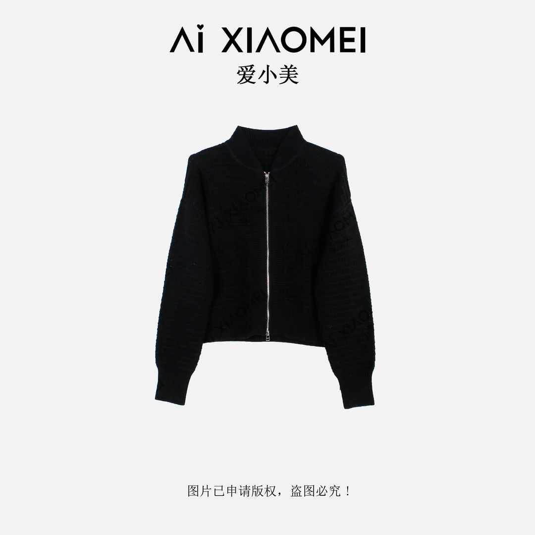 Aixiaomei/爱小美纯色简约拉链针织开衫上衣SY-1361