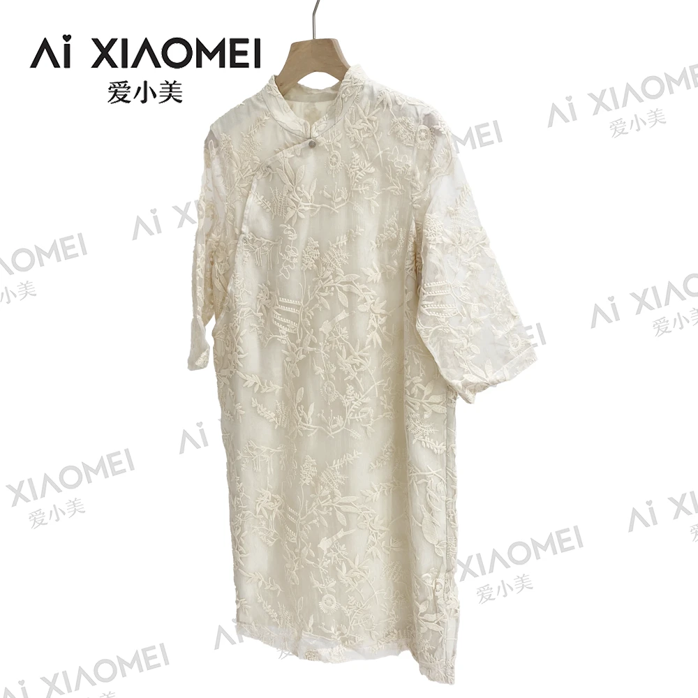 Aixiaomei/爱小美【新中式】显瘦气质轻奢桑蚕丝连衣裙ZS06-0036